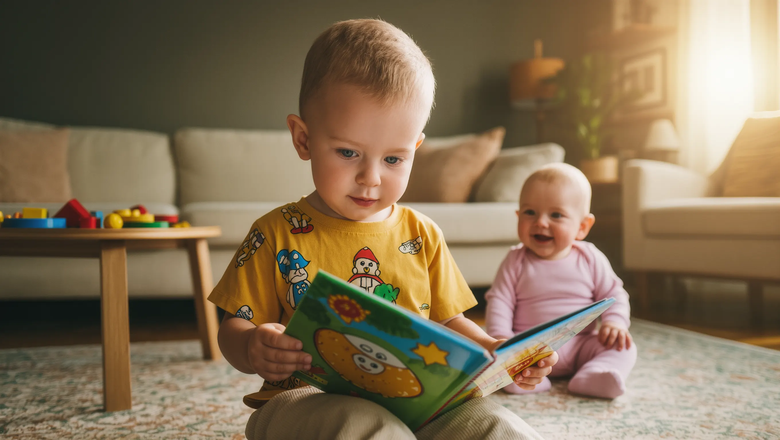 Enfant aîné tenant fièrement son livre personnalisé Pourquipourtoi
