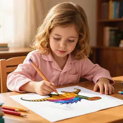 Fanny en train de dessiner avec ses crayons de couleur